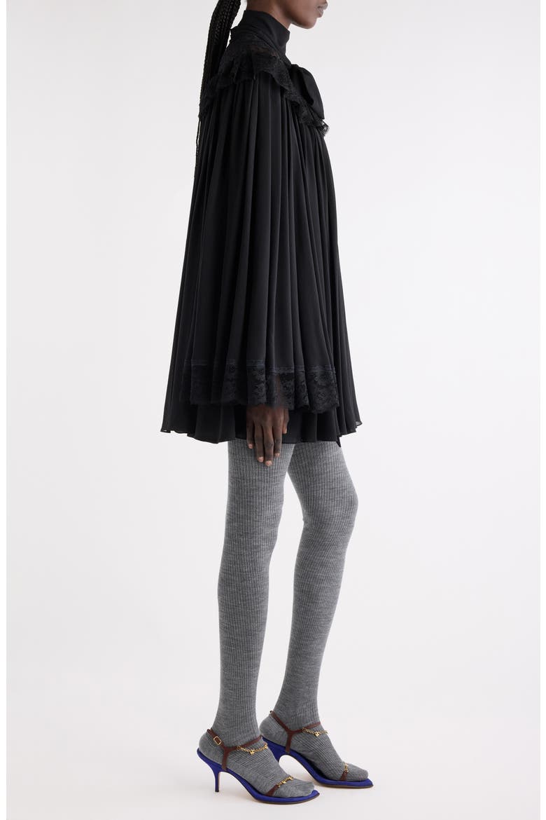 Iconic Long Sleeve Organic Silk Georgette Minidress, Alternate, color, BLACK