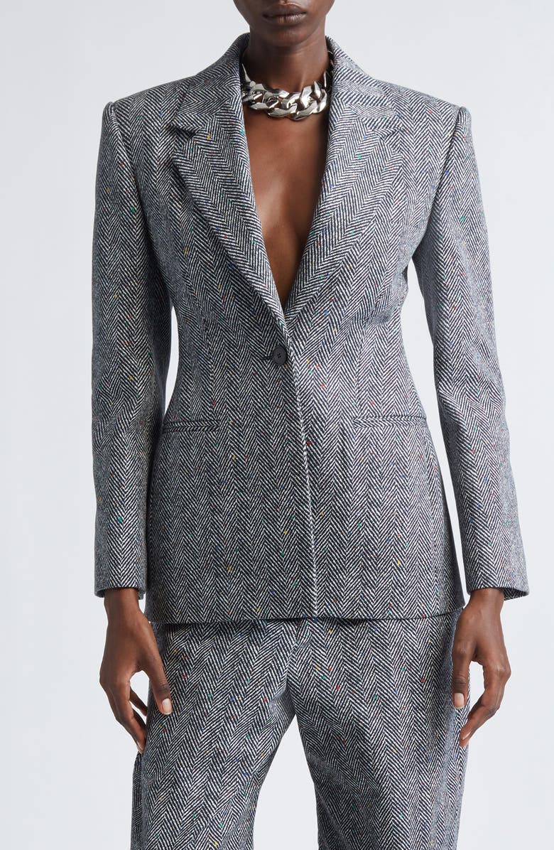 Givenchy Single Breasted Herringbone Blazer, Main, color, Black/ White
