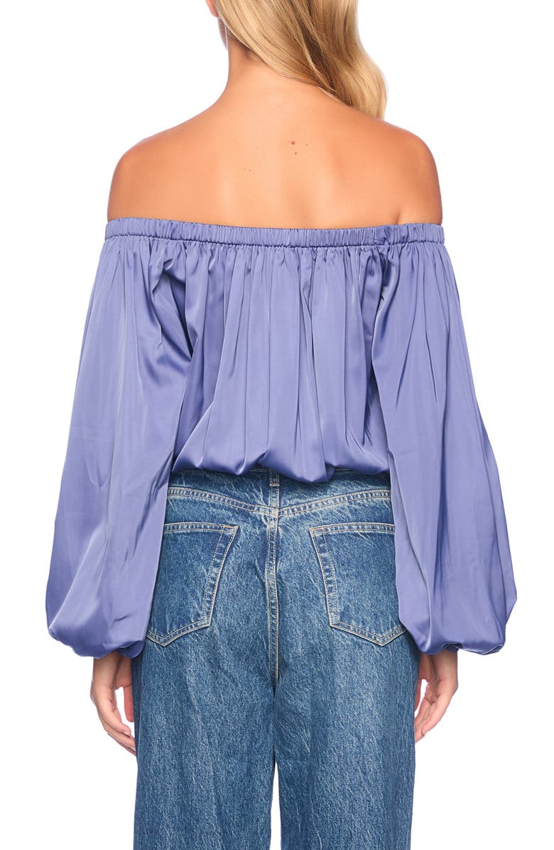 Susana Monaco Off the Shoulder Matte Satin Blouson Bodysuit, Alternate, color, Mediterranean