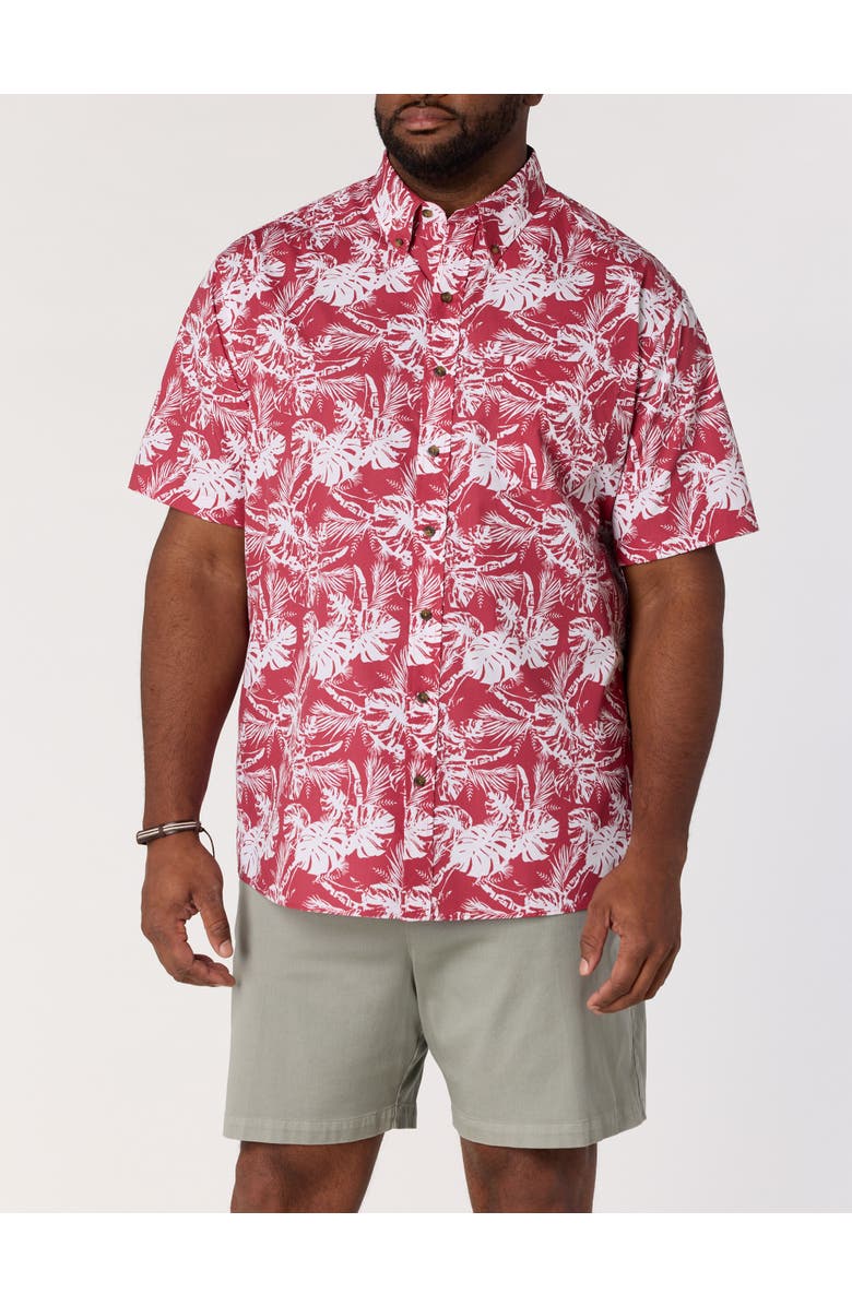 Harbor Bay by DXL Big & Tall Easy-Care Big Leaf Print Sport Shirt, Alternate, color, Earth Red