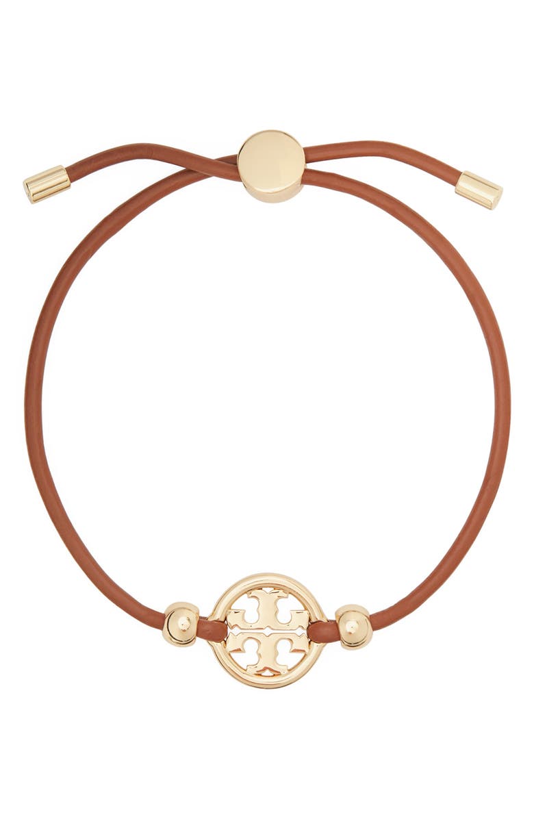 Tory Burch Icon Slider Bracelet, Main, color, Tory Gold / Cuoio
