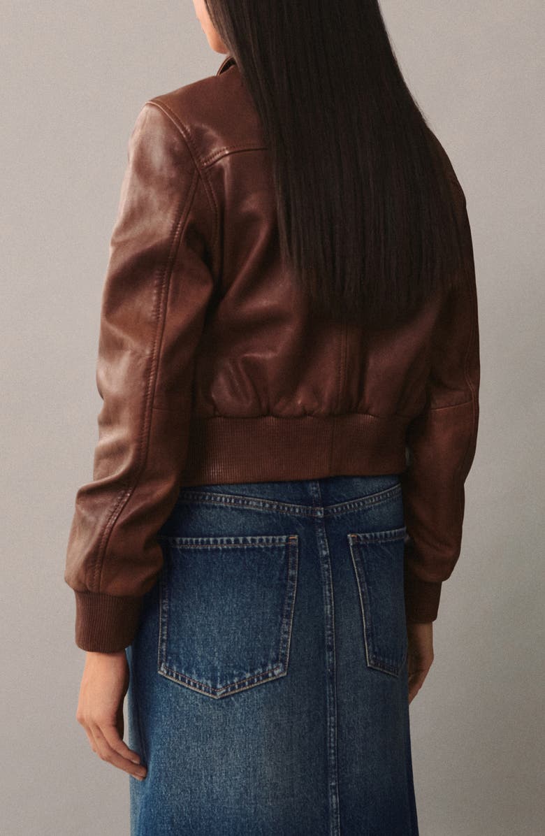 MANGO Leather Bomber Jacket, Alternate, color,