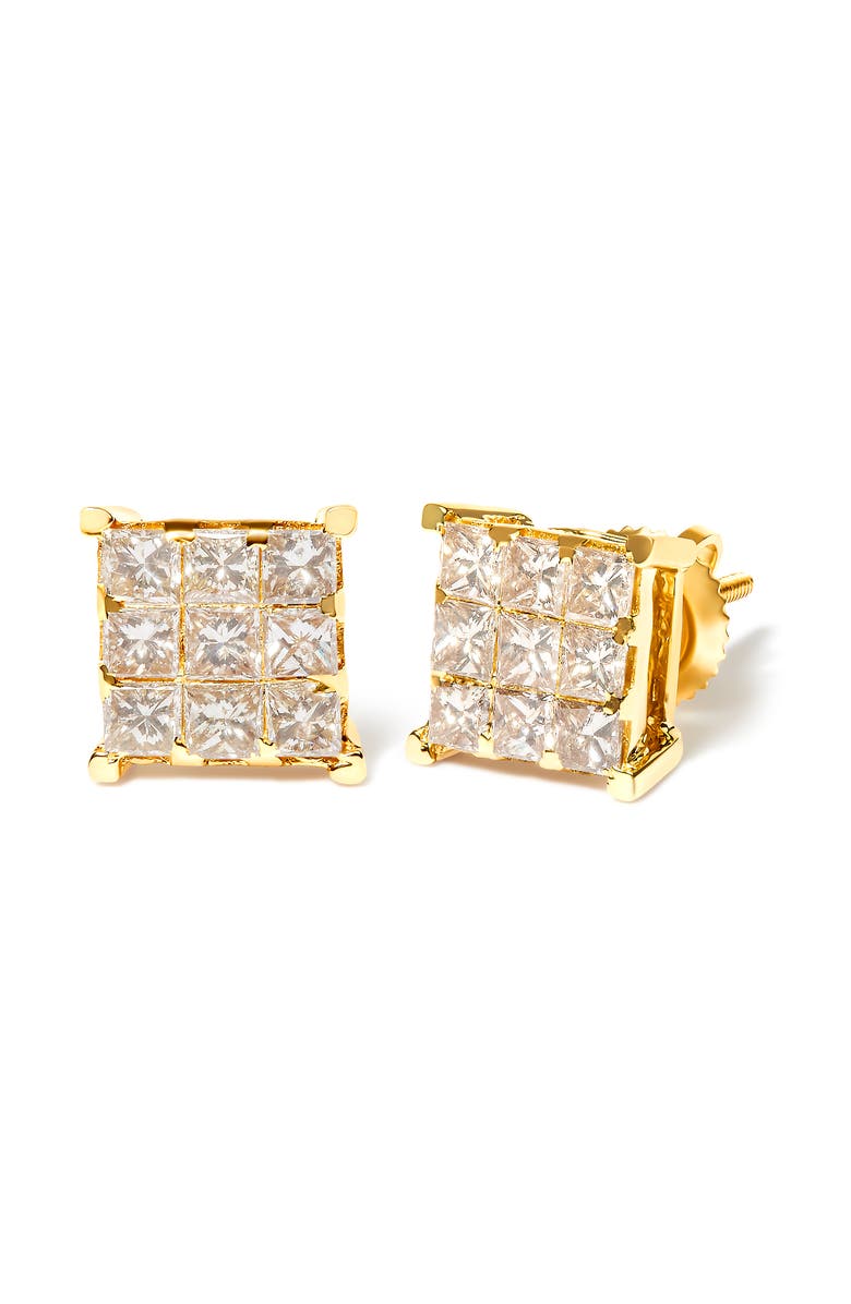 Haus of Brilliance 14K Yellow Gold 1 1/2 Cttw Princess-Cut Diamond Square Stud Earrings, Alternate, color, Yellow