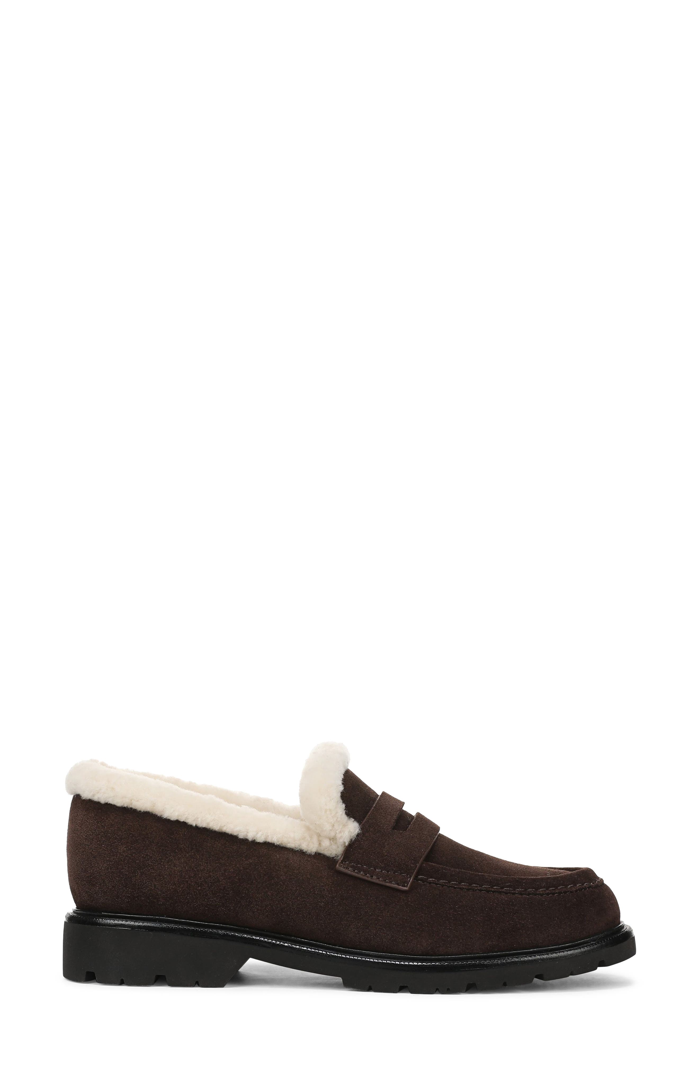 Siena Genuine Shearling Lined Lugged Penny Loafer, Alternate, color, CACAO BROWN SUEDE
