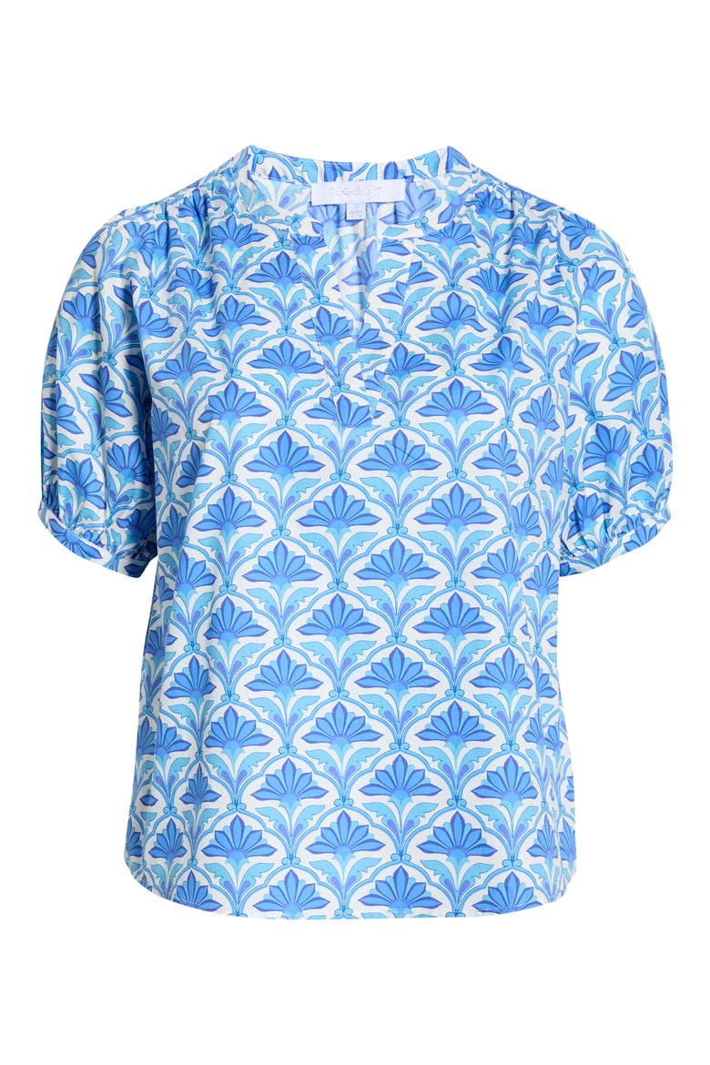 Elyse Geo Neli Puff Sleeve Cotton Top, Alternate, color, BLUES WHITE MULTI