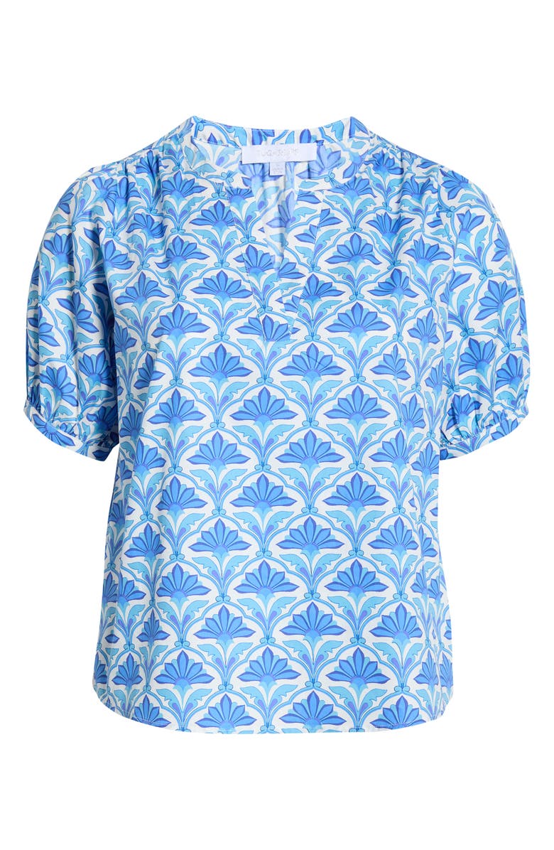 SUGARLIPS Elyse Geo Neli Puff Sleeve Cotton Top, Alternate, color, Blues White Multi