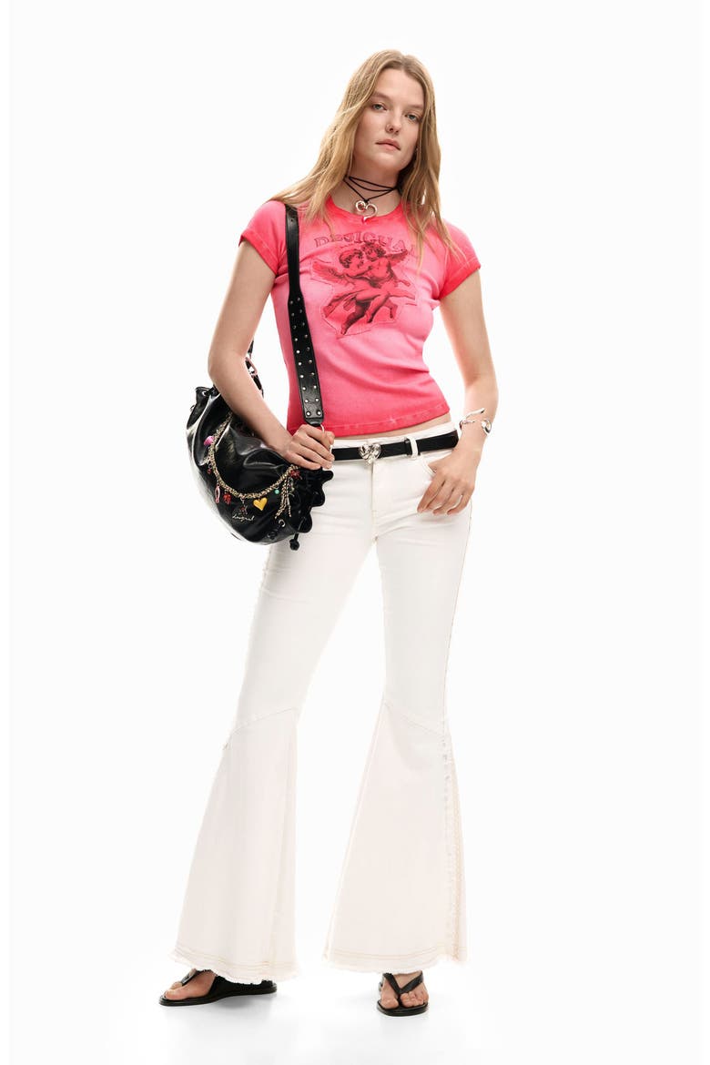 Embroidered Trim Flare Jeans, Alternate, color, LIGHT BEIGE