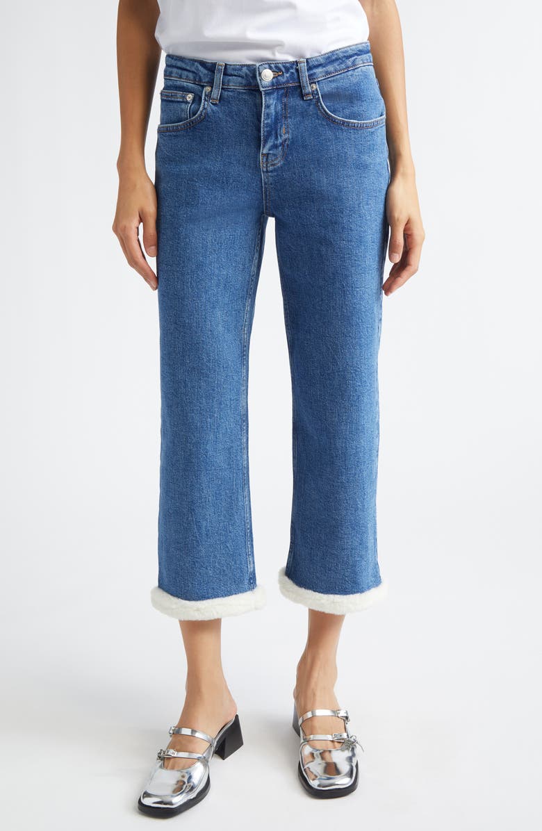 Sandy Liang Moni Faux Fur Trim Jeans, Main, color, Medium Blue