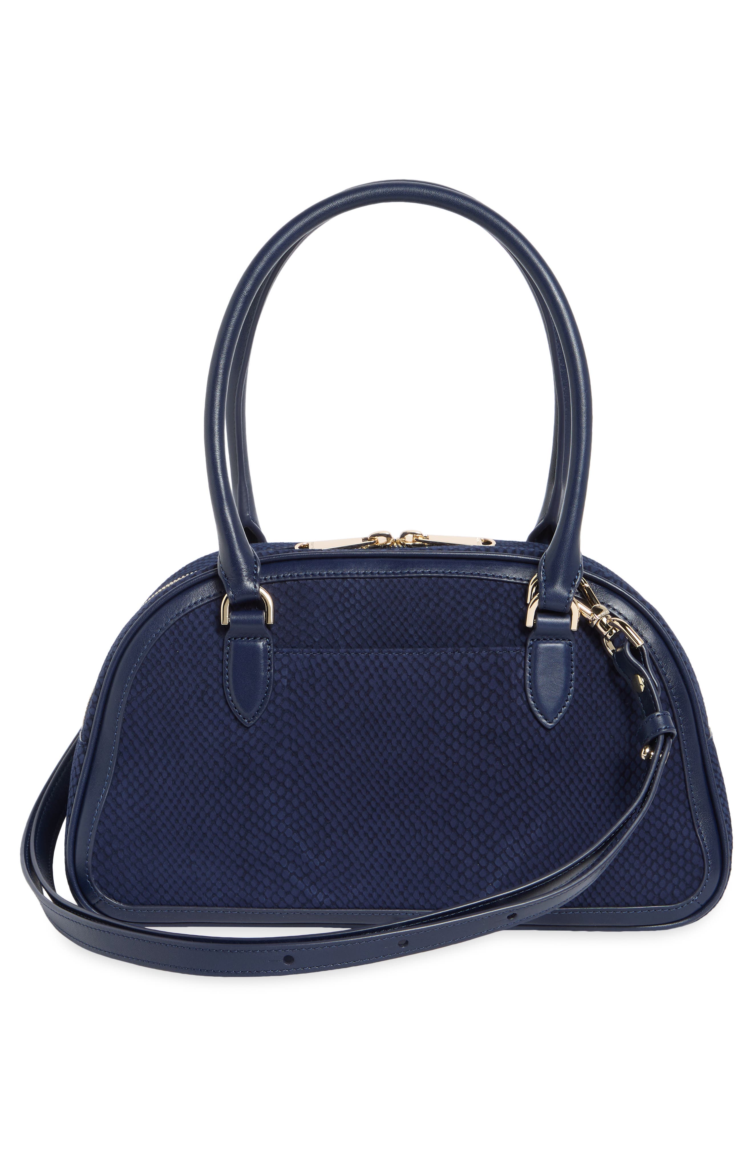 Angie Snakeskin Embossed Leather Satchel, Alternate, color, NAVY BELCANTO