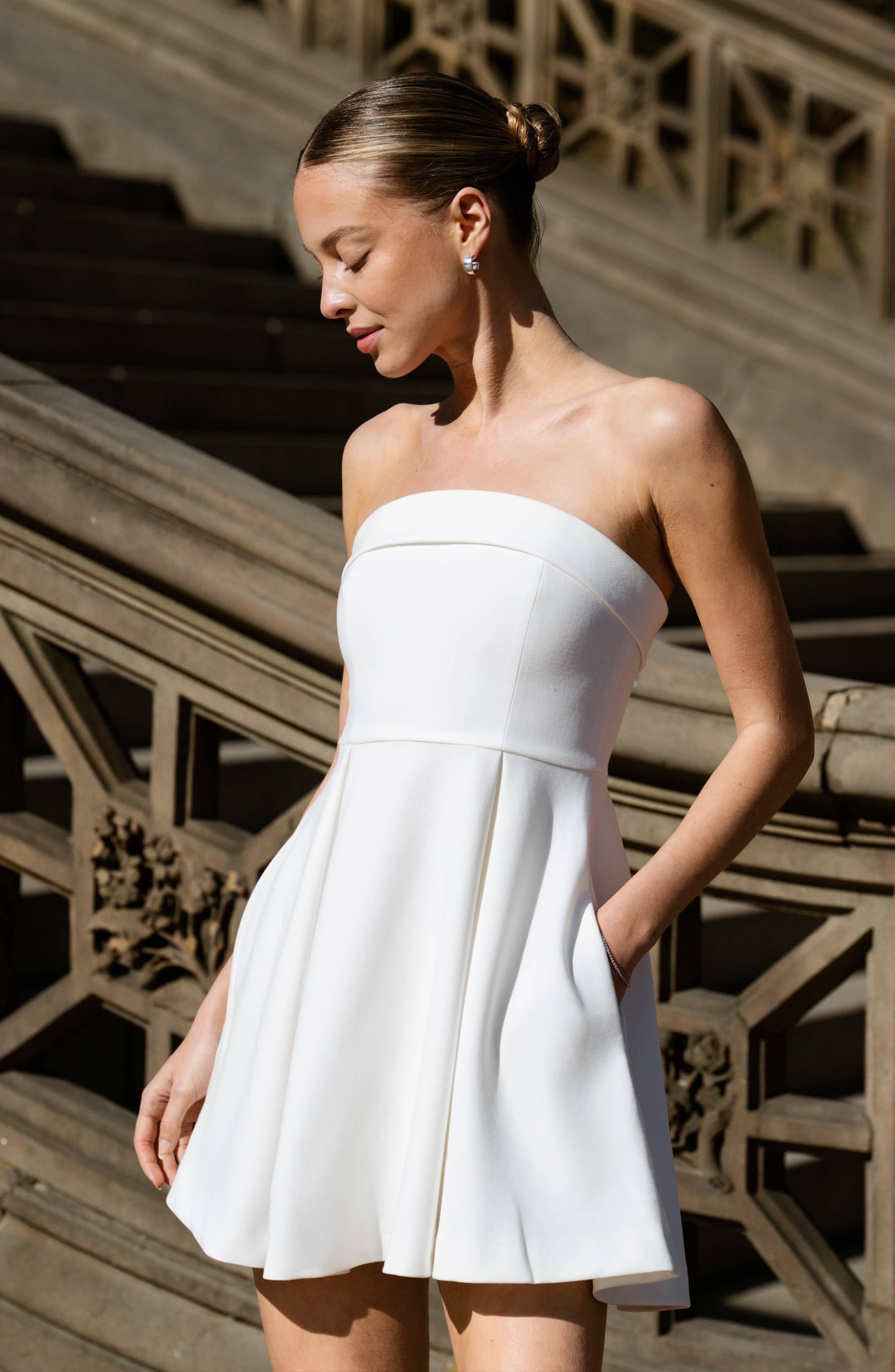 whisper foldover square neck mini dress Whisper Foldover Pleat Mini Dress in Summer White