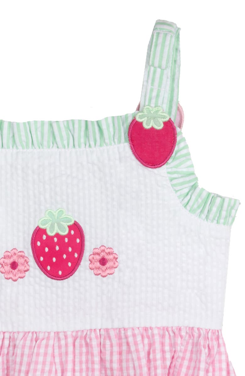 Rare Editions Kids' Strawberry Embroidered Seersucker Dress, Alternate, color, 