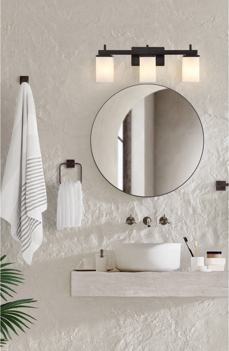 JONATHAN Y Caia 22.38" 3-Light Modern Contemporary Vanity Light with Frosted Glass Shades and Bathroom Hardware Accessory Set, Alternate, color, 