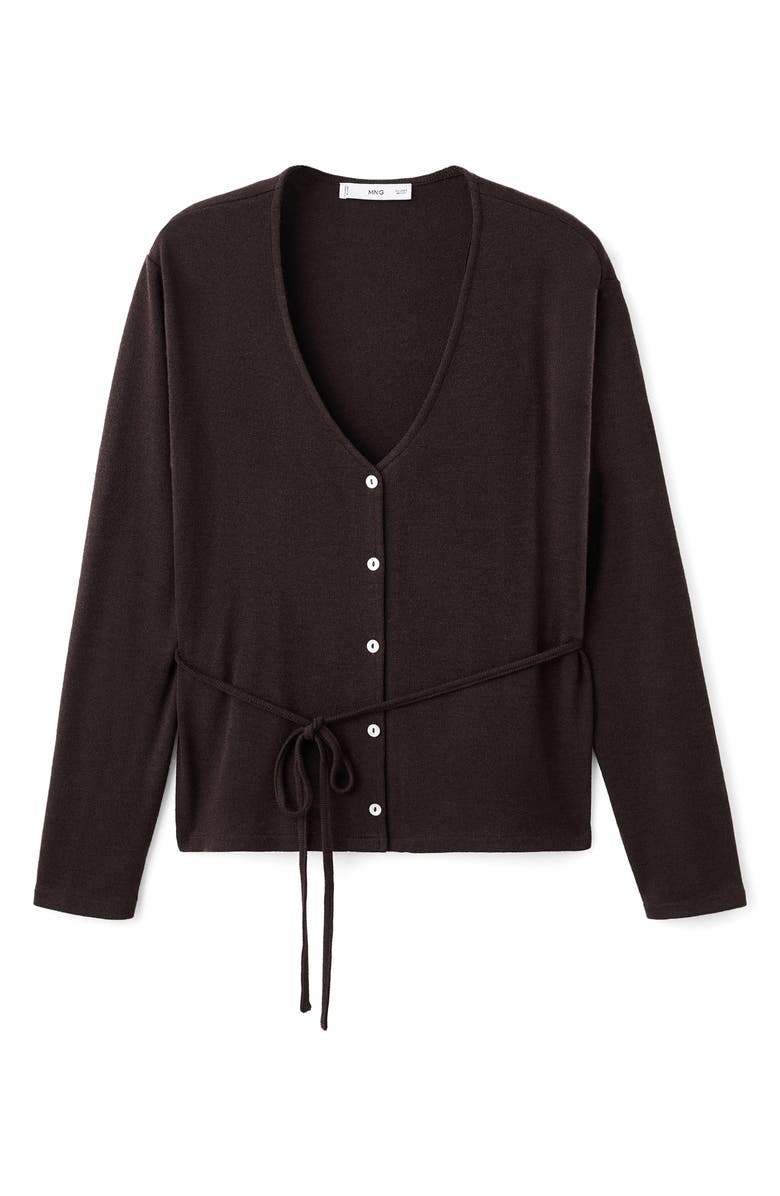 MANGO Belted V-Neck Cardigan, Alternate, color, Brown