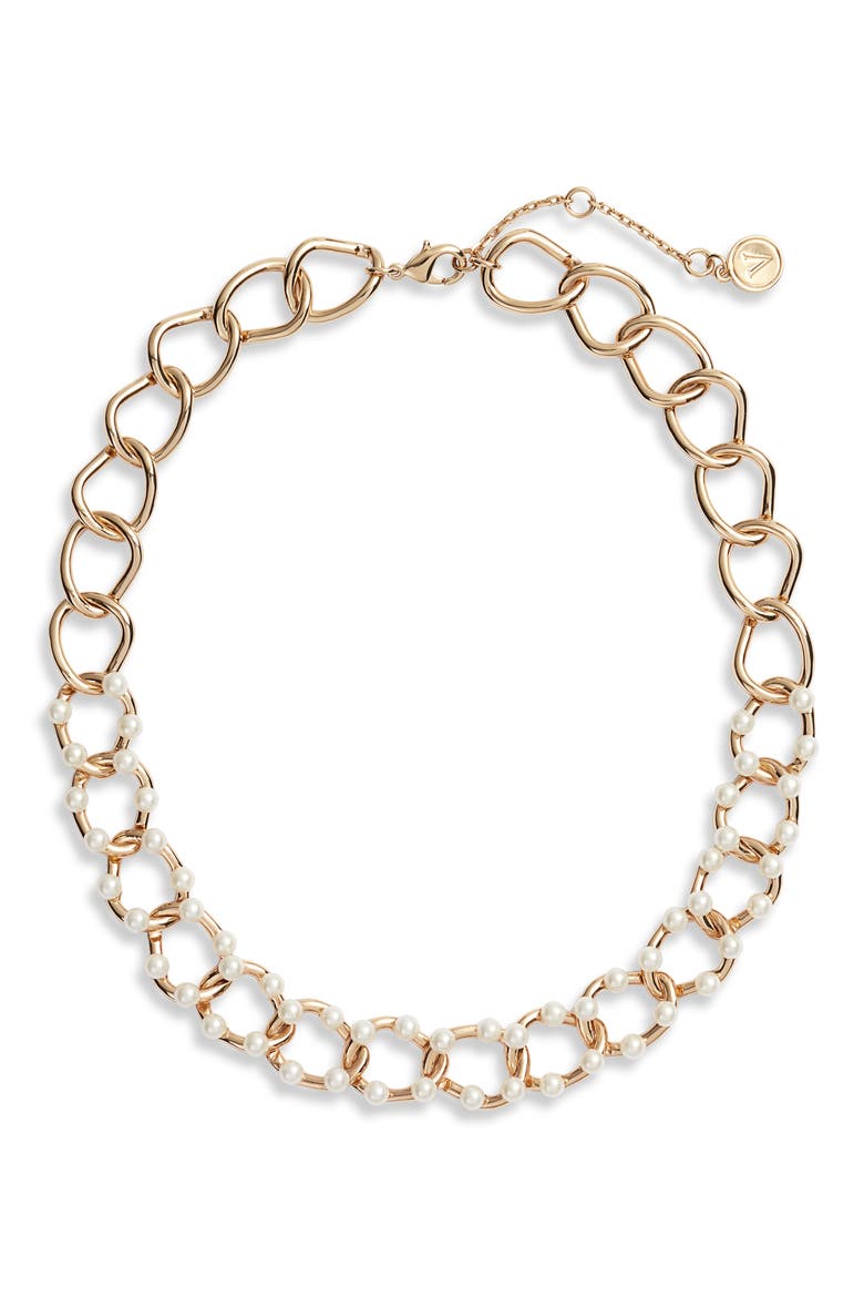 Faux Pearl Link Necklace, Main, color, GOLD/ PEARL