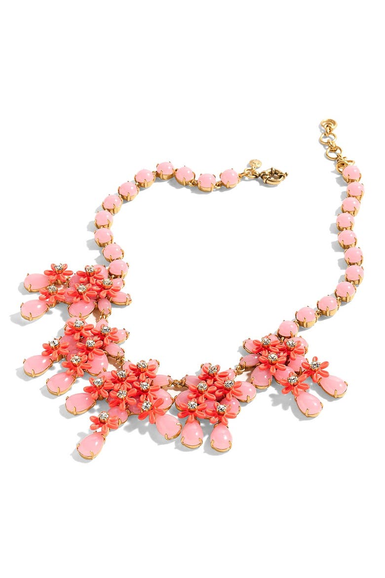 J.Crew Floral Cascade Necklace, Main, color, CORAL SHELL