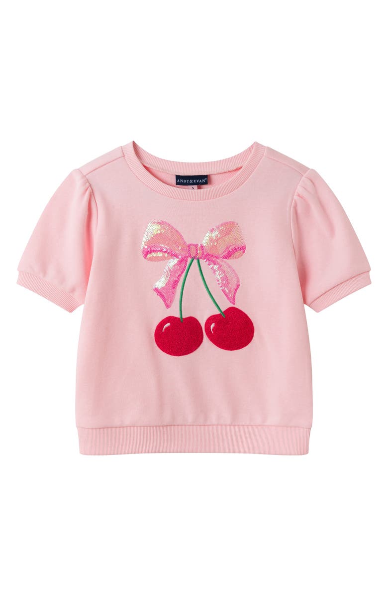 Andy & Evan Kids' French Terry Graphic Top & Shorts Set, Alternate, color, Pink Cherry