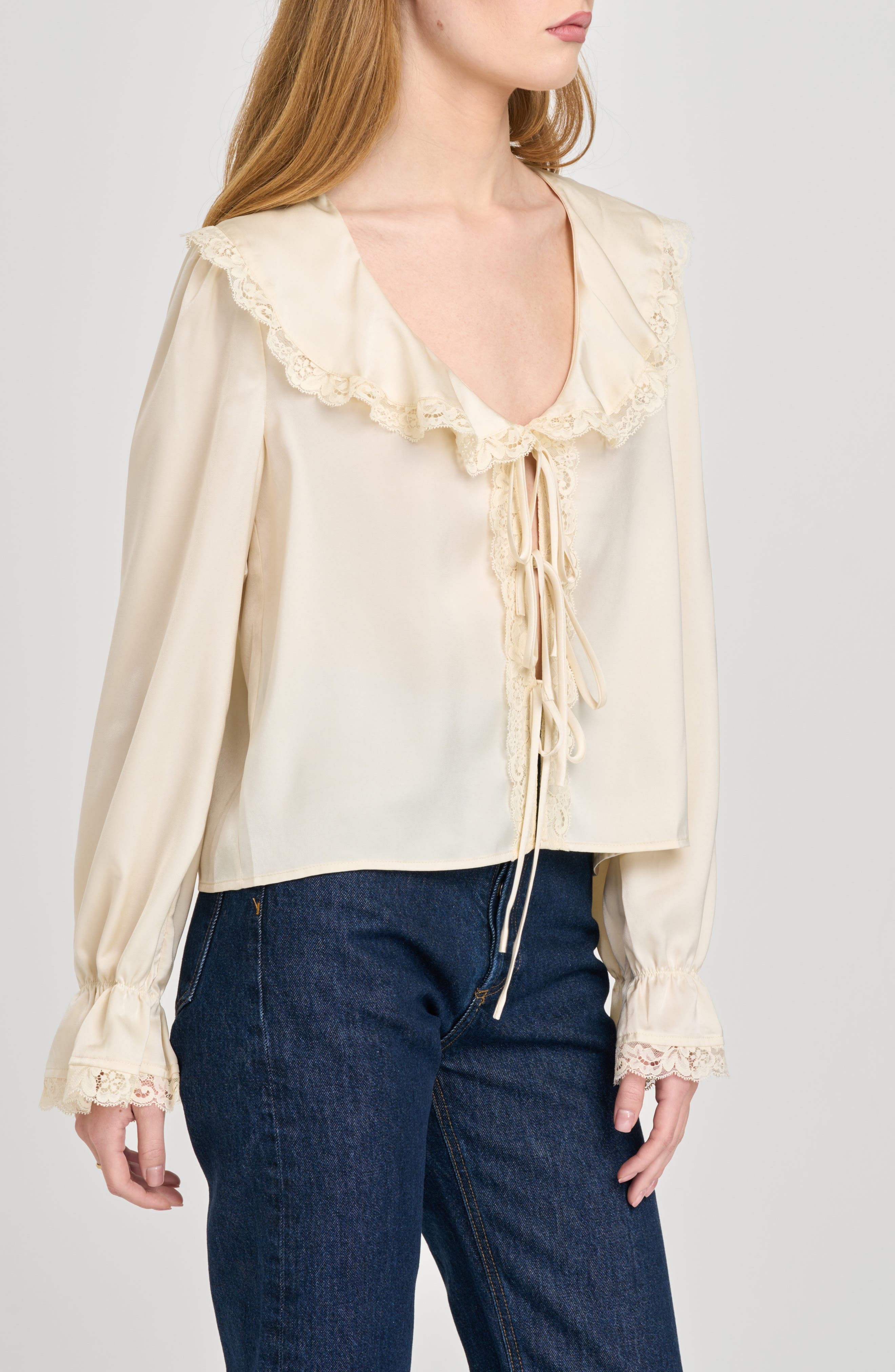 WAYF Lacy Long Sleeve Tie Front Top (Women) | Nordstromrack
