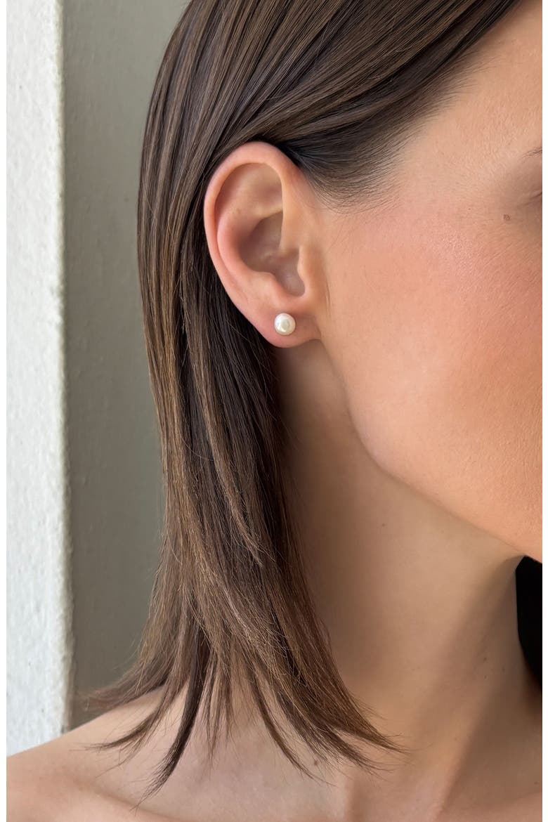 14K Gold Plated Freshwater Pearl Stud, Huggie Hoop & Front/Back Earrings, Alternate, color, GOLD/ WHITE