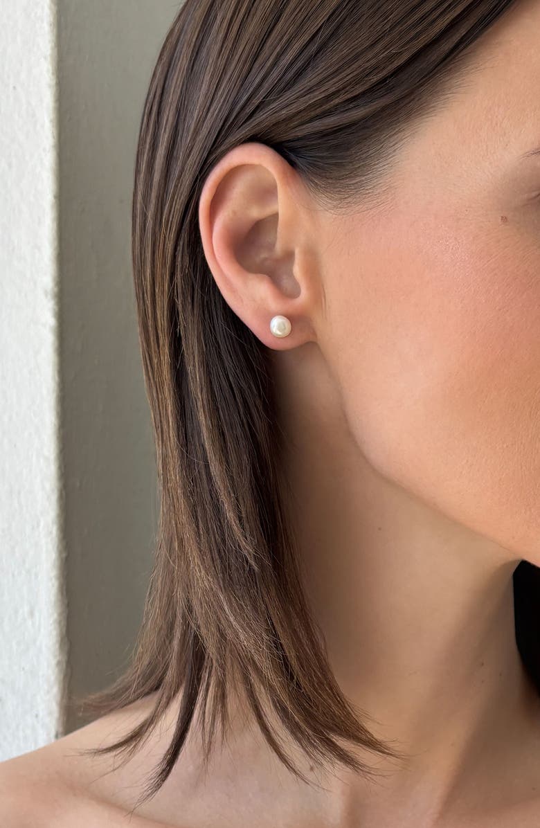 Adornia 14K Gold Plated Faux Pearl Stud, Huggie Hoop & Front/Back Earrings, Alternate, color, Gold/ White