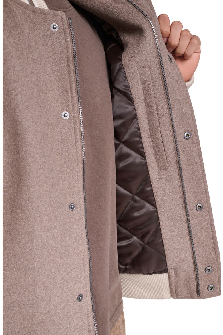 Varsity Jacket with Faux Leather Sleeves, Alternate, color, BROWN/ KHAK