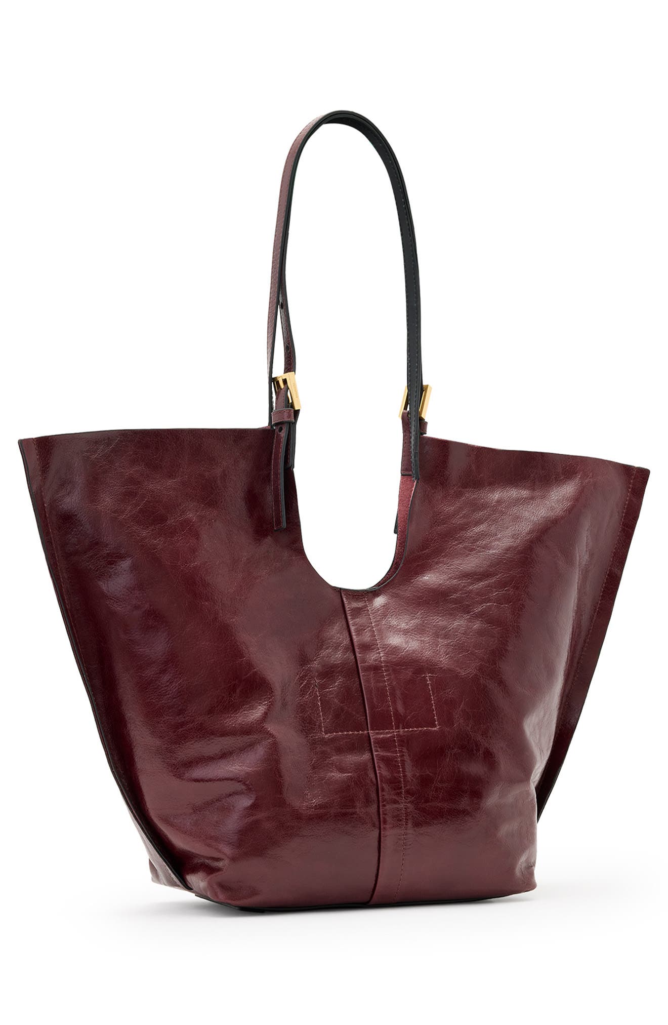 AllSaints Ara Shine Tote Bag, Alternate, color, Dark Red
