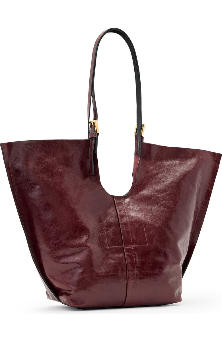AllSaints Ara Shine Tote Bag, Alternate, color, Dark Red