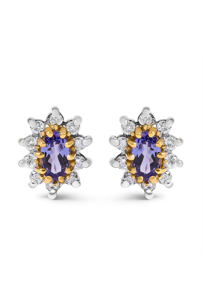 14K Yellow Gold 1/4 Cttw Diamond andTanzanite Halo Stud Earrings, Main, color, Yellow