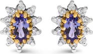 Haus of Brilliance 14K Yellow Gold 1/4 Cttw Diamond andTanzanite Halo Stud Earrings