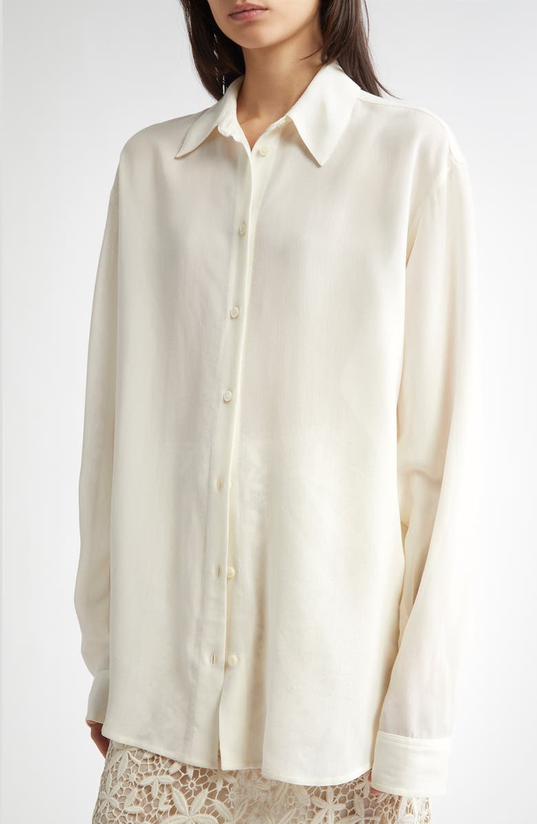 TOTEME Classic Crepe Button-Up Shirt, Alternate, color, Milk
