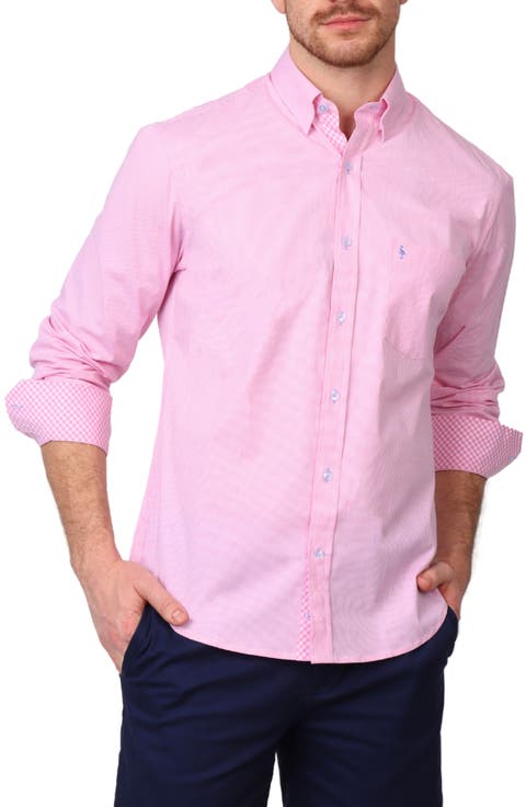 Micro Gingham Stretch Cotton Button-Up Shirt