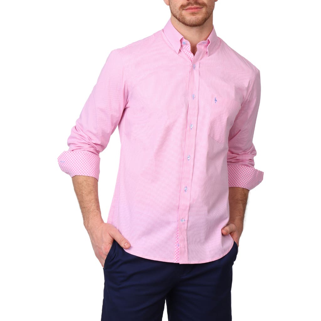 TAILORBYRD TAILORBYRD MICRO GINGHAM STRETCH COTTON BUTTON-UP SHIRT