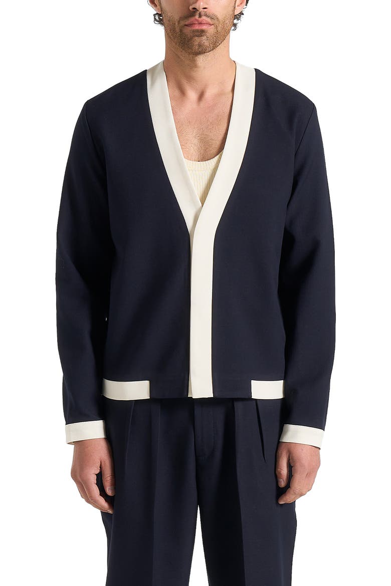 Clovis Tailored Cardigan With Contrast Placket, Main, color, Navy/White