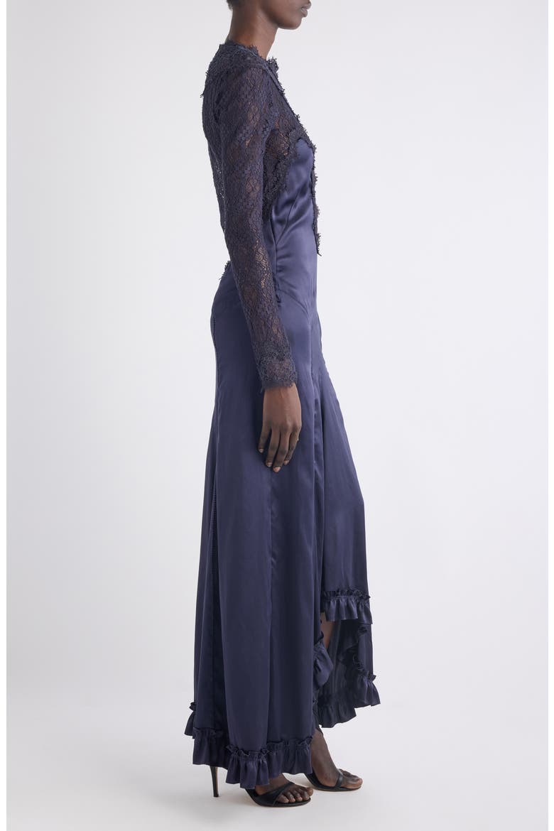 Dolores Long Sleeve Lace & Silk Satin Dress, Alternate, color, BLACK MIDNIGHT