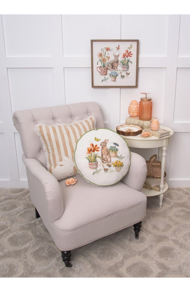 C&F Home Easter Bunnies with Stripes Tufted with Poms Throw Pillow, 18" x 18", Alternate, color, White