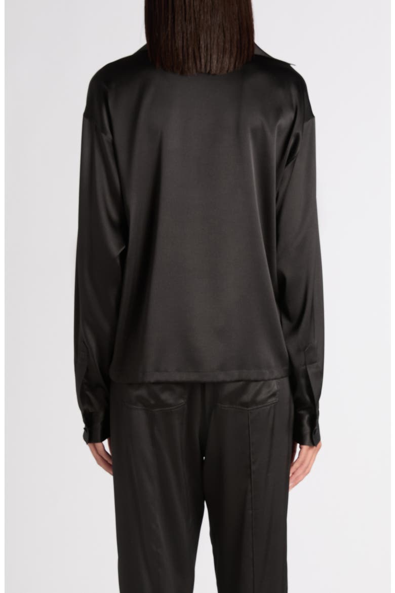 Stretch Silk Satin Polo, Alternate, color, BLACK