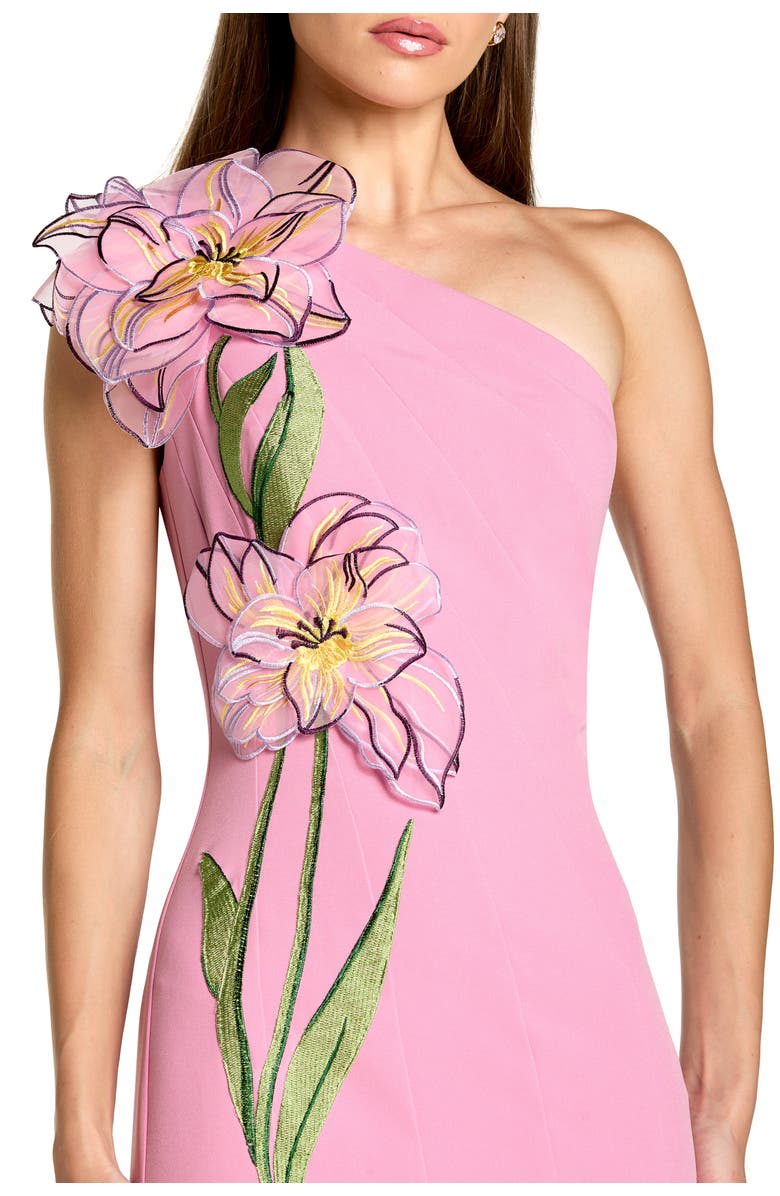 Mac Duggal One Shoulder Floral Detail Crepe A Line Gown, Alternate, color, Orchid
