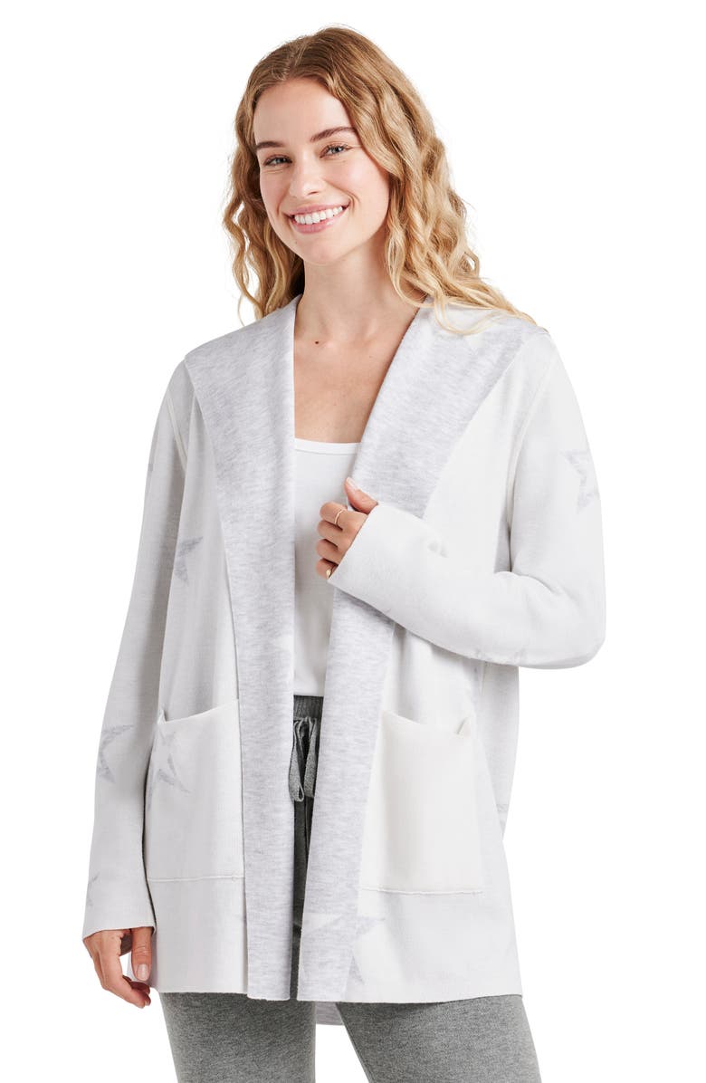 Splendid Sydney Star Print Reversible Open Front Hooded Cardigan, Alternate, color, Pale Oak Stars