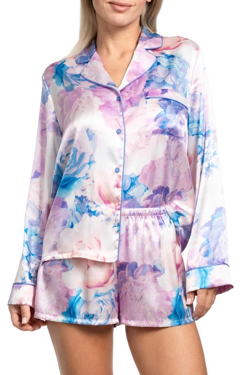 In Bloom By Jonquil Qwin Floral Satin Short Pajamas In Ballet Pink