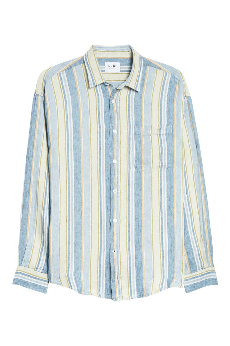 Deon 5196 Slim Fit Stripe Button-Up Linen Shirt, Main, color, MULTI COLOUR DOT