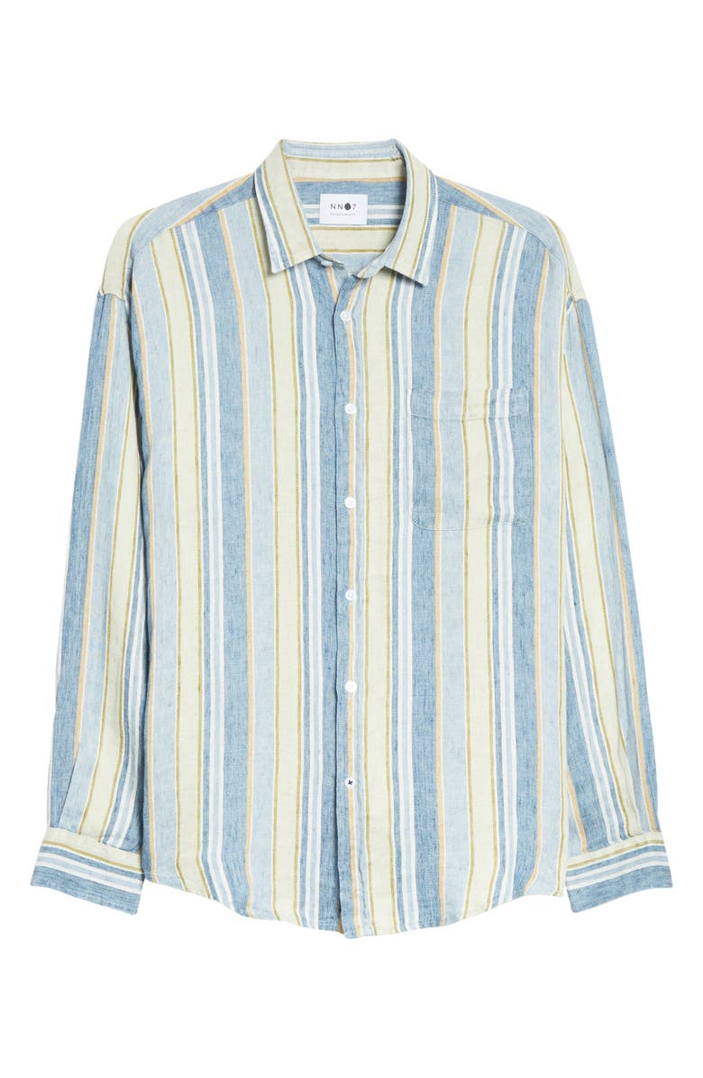 NN07 Deon 5196 Slim Fit Stripe Button-Up Linen Shirt, Main, color, 