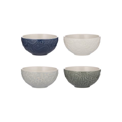 Nautical Mini Bowl Set, 4 Stoneware Prep Bowls with Sea-Inspired Designs