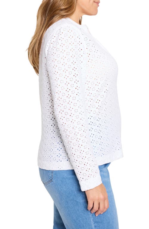 Nic + Zoe Nic+zoe Embroidered Eyelet Split Neck Knit Top In Paper White
