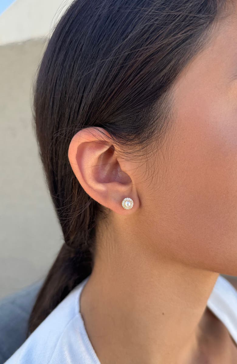 Adornia Freshwater Pearl & Cubic Zirconia Halo Stud Earrings, Alternate, color, Gold-White