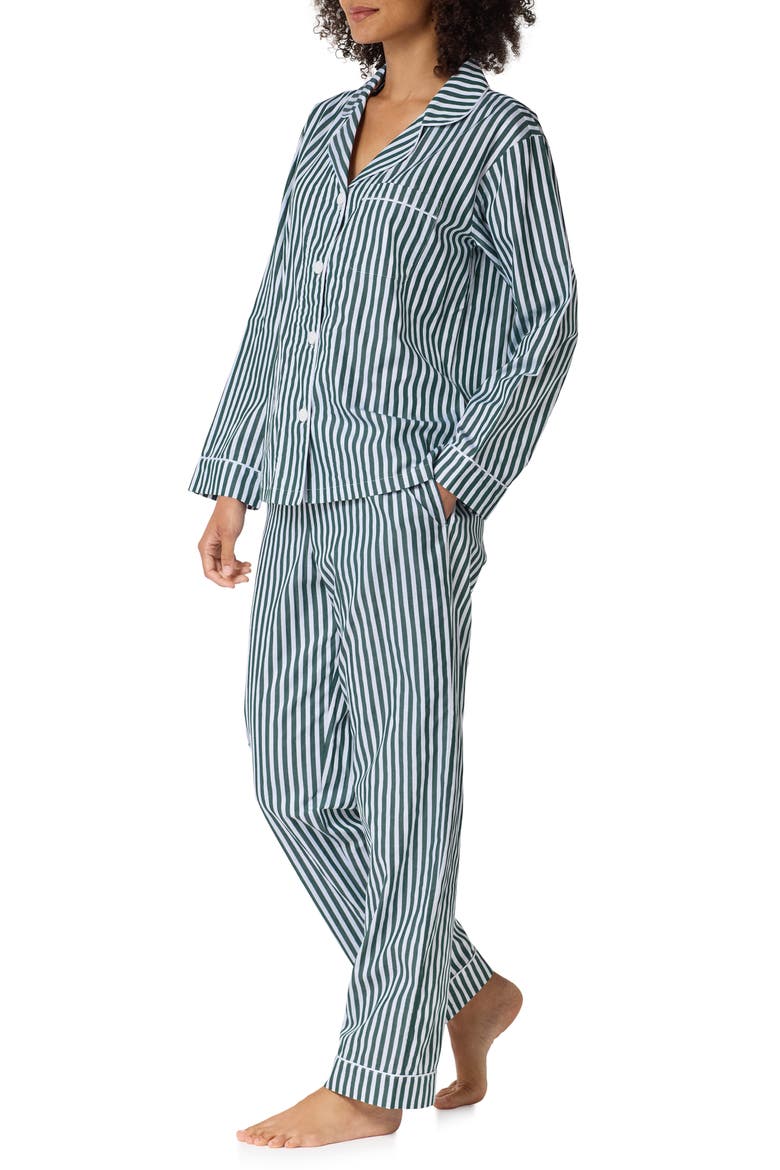 Print Cotton Sateen Pajamas, Alternate, color, 3D STRIPE GREEN