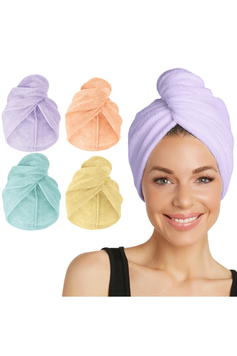 4 Pack Microfiber Hair Towel, Straight, Wavy, Curly Hair, Main, color, Purple