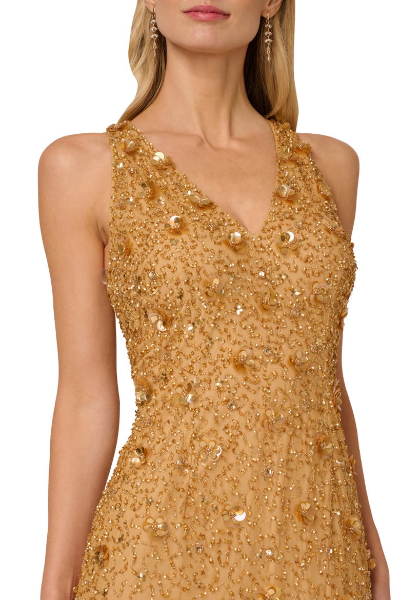 Beaded Sleeveless Column Gown, Alternate, color, GOLDEN RAY