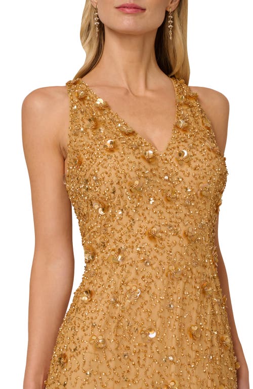 Adrianna Papell Beaded Sleeveless Column Gown In Brown