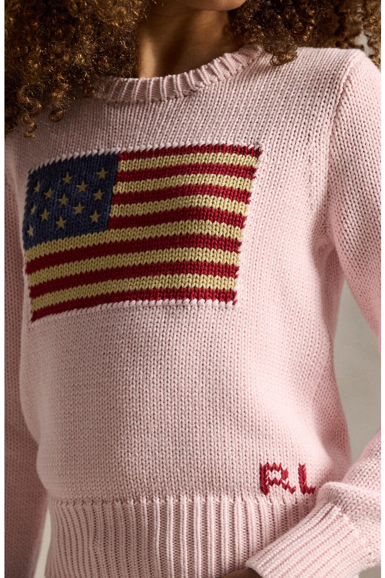 Kids' Flag Crewneck Sweater, Alternate, color, ACACIA PINK