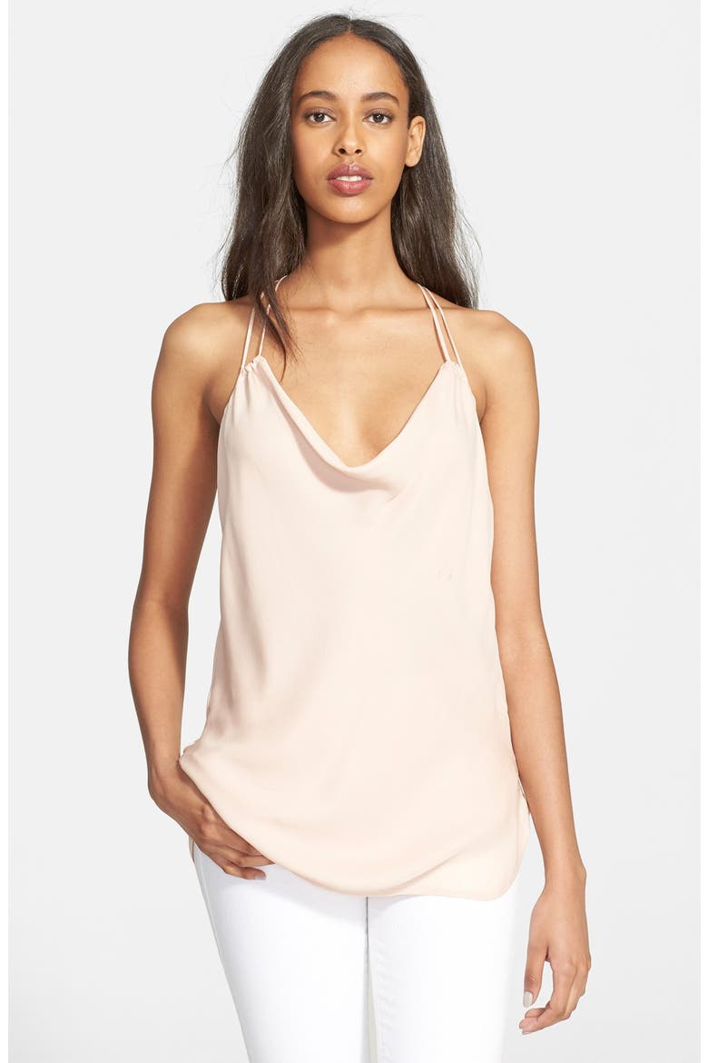 Cowl Neck Silk Racerback Tank, Main, color, BLUSH