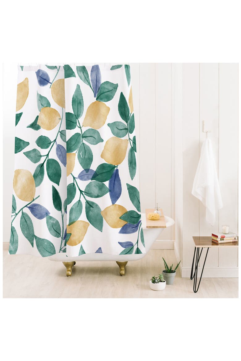 Spring Lemons Shower Curtain, Alternate, color, GREEN